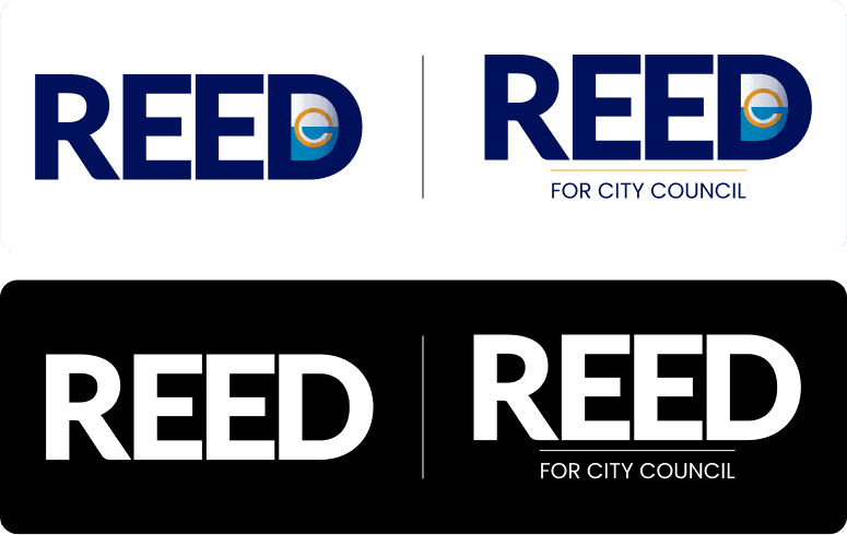 Light and dark variations of the Ethan Reed For City Council logo